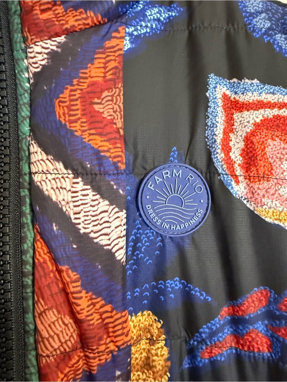 Farm Rio Black Sunset Tapestry Reversible Puffer Kimono Jacket Size XS - Picture 3 of 8